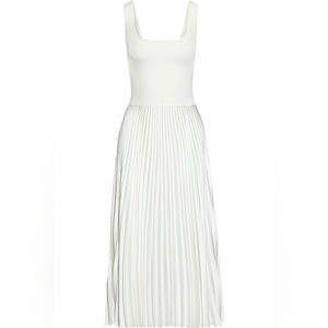 THEORY
Ribbed-knit and pleated satin-crepe midi dress